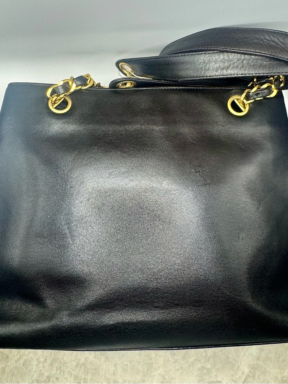 CHANEL Vintage Black Leather Shoulder Bag with Gold CC Hardware